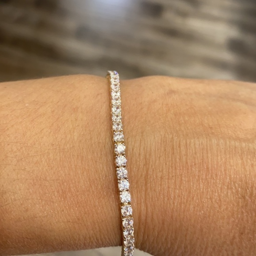 Solid 14K Gold 2.5mm Round CZ Tennis Bracelet 7” Inches